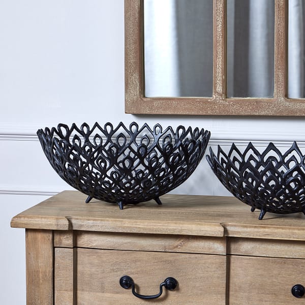 Large Black Cast Lattice Bowl