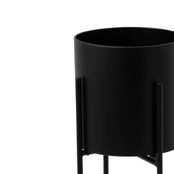 Large Matt Black Cylindrical Planter On Black Frame 23094 a