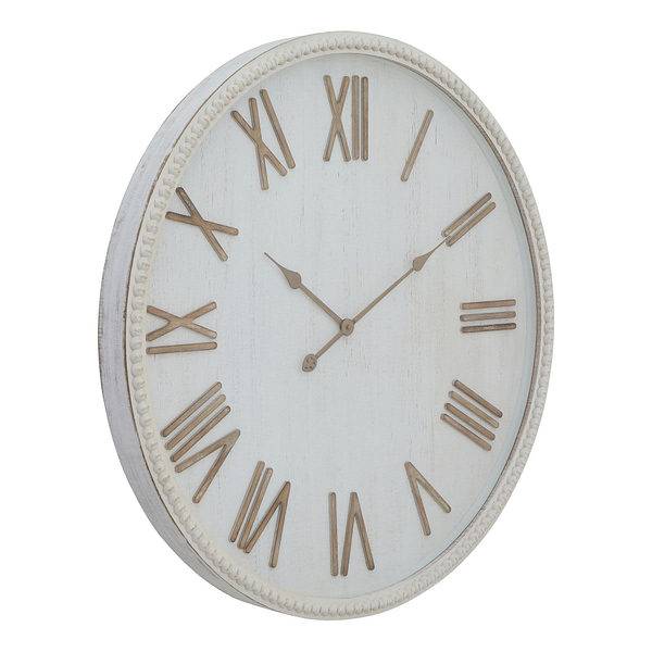 Large Rustic White Clock With Beaded Frame 23655