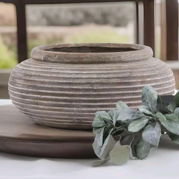 Siena Brown Round Ribbed Planter