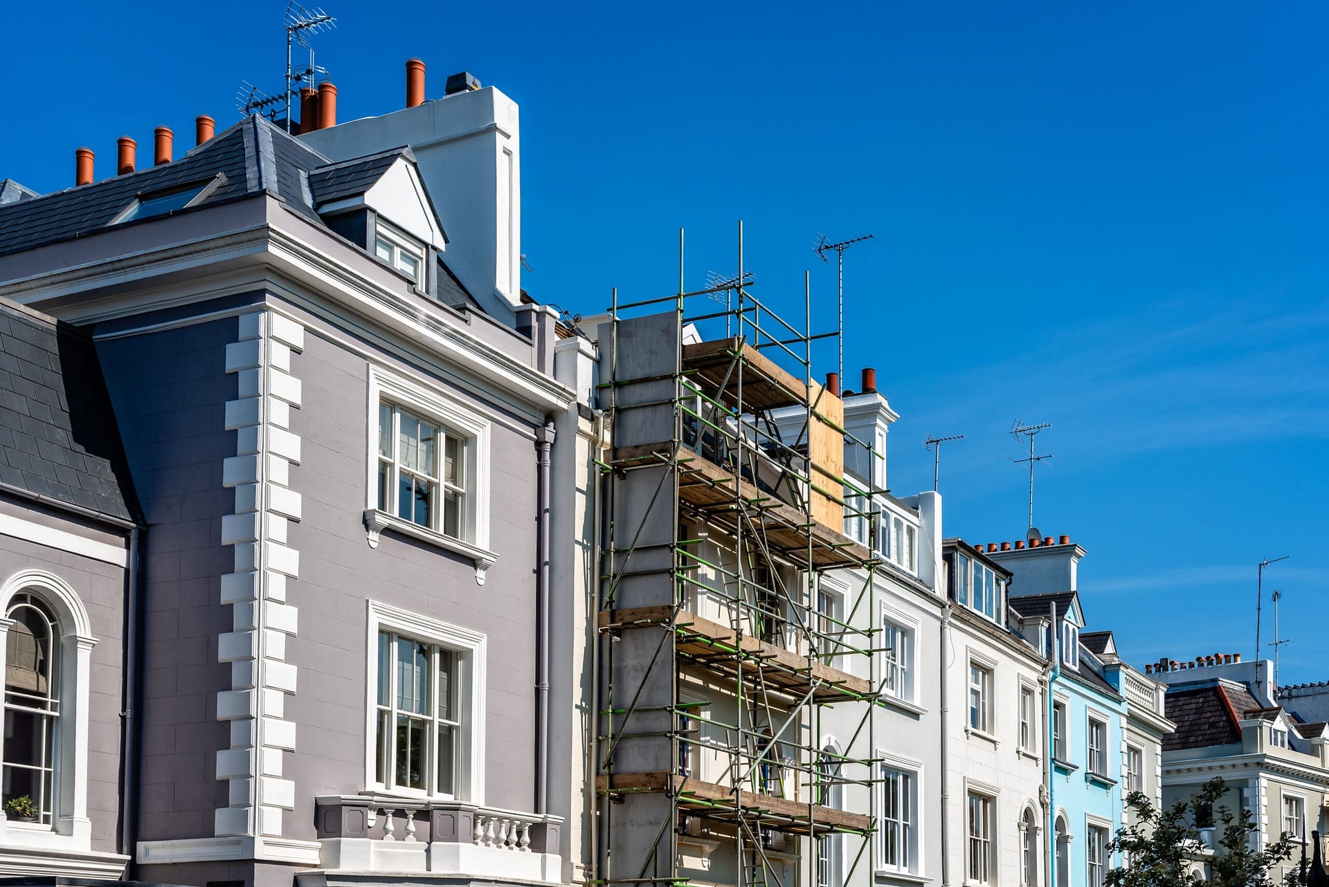 Colourful townhouses in Notting Hill, London